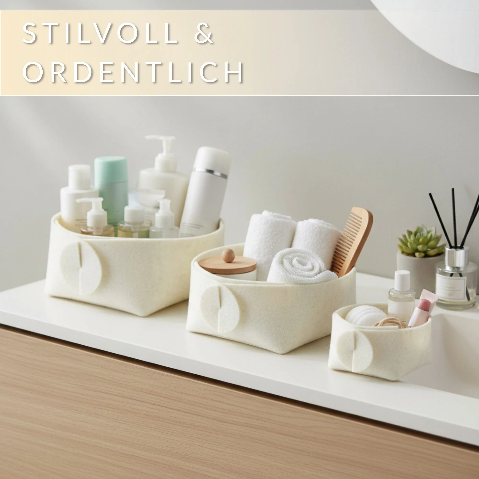 LIBARO Badorganizer Aufbewahrungsbox Filz stapelbar 3er Set beige