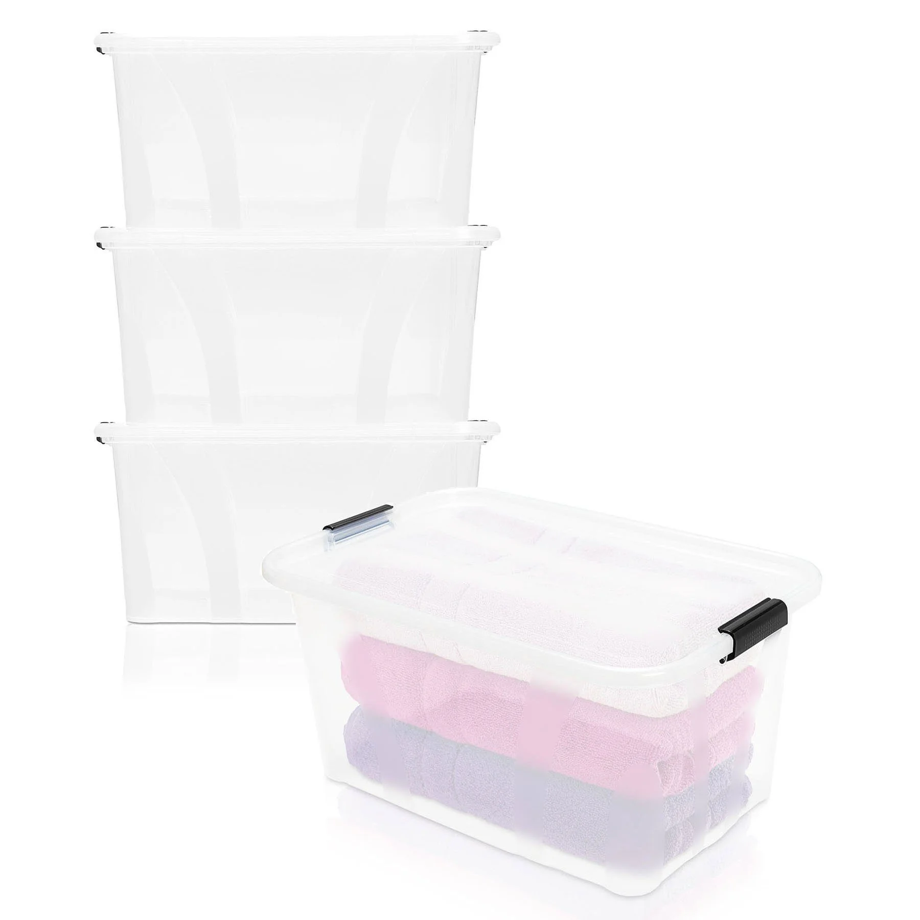 BIGDEAN Aufbewahrungsbox 3er Set 14L transparent mit Clipverschluss
