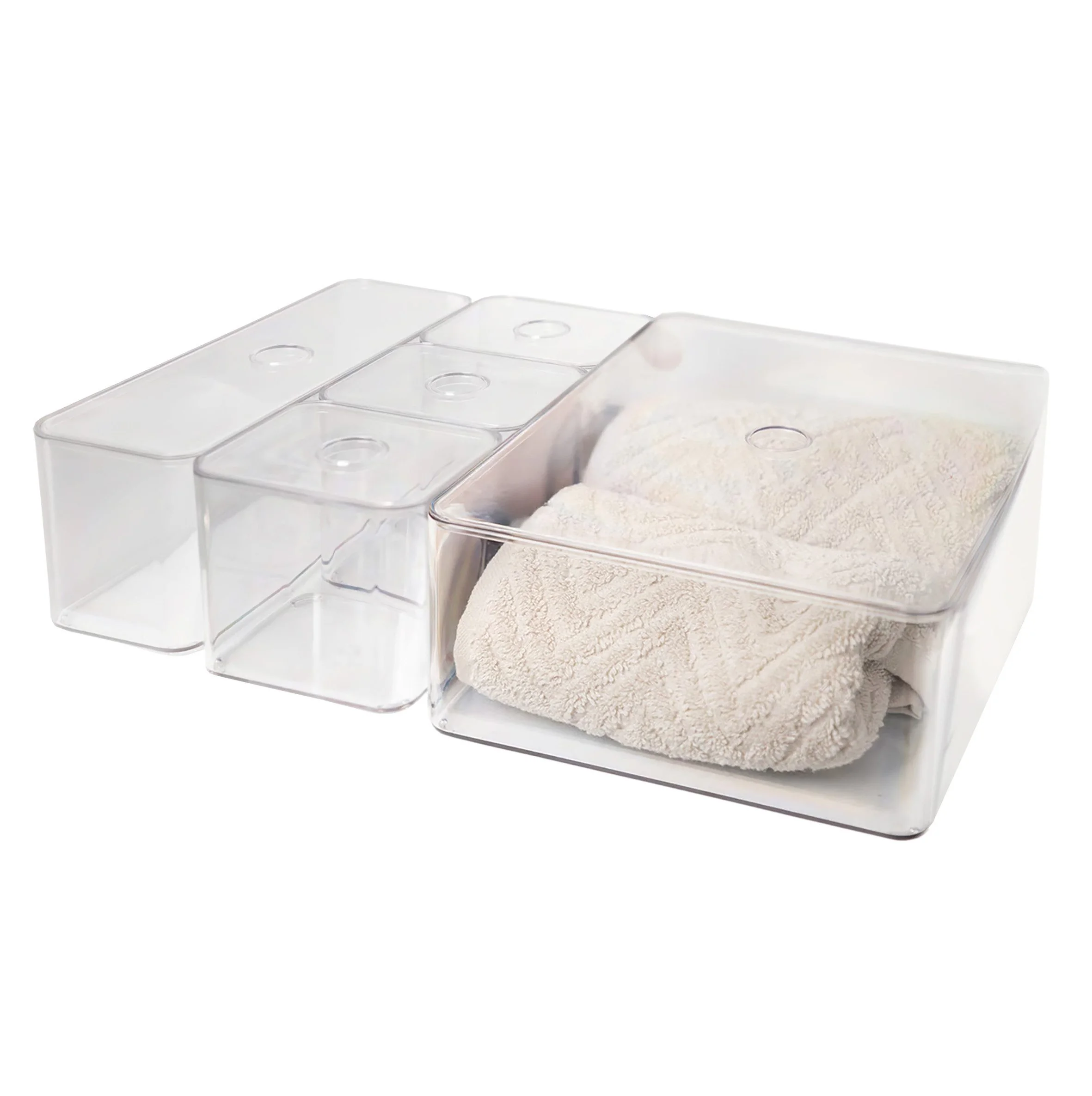 SPETEBO Aufbewahrungsbox Badezimmer Organizer 5er Set Deckel 3 Größen