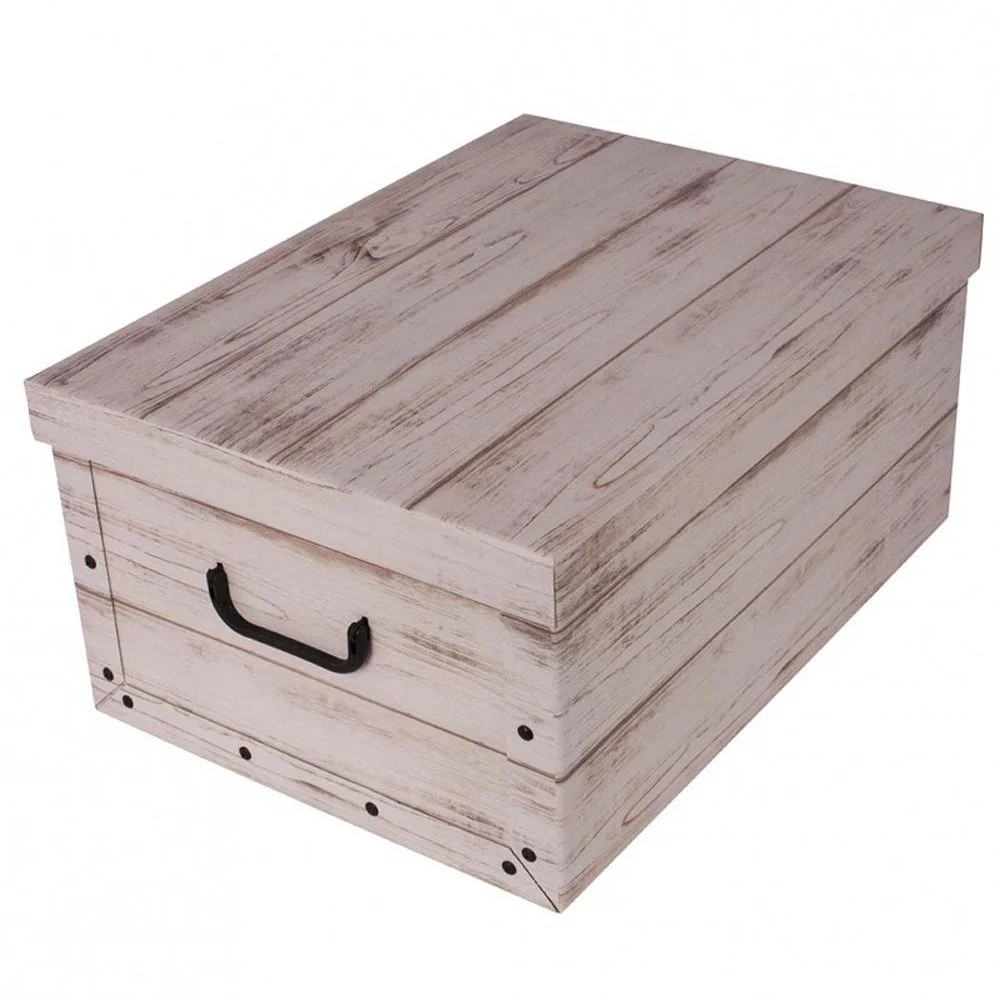 KREHER Aufbewahrungsbox Dekokarton Motiv Holz Weiß Ordnungsbox