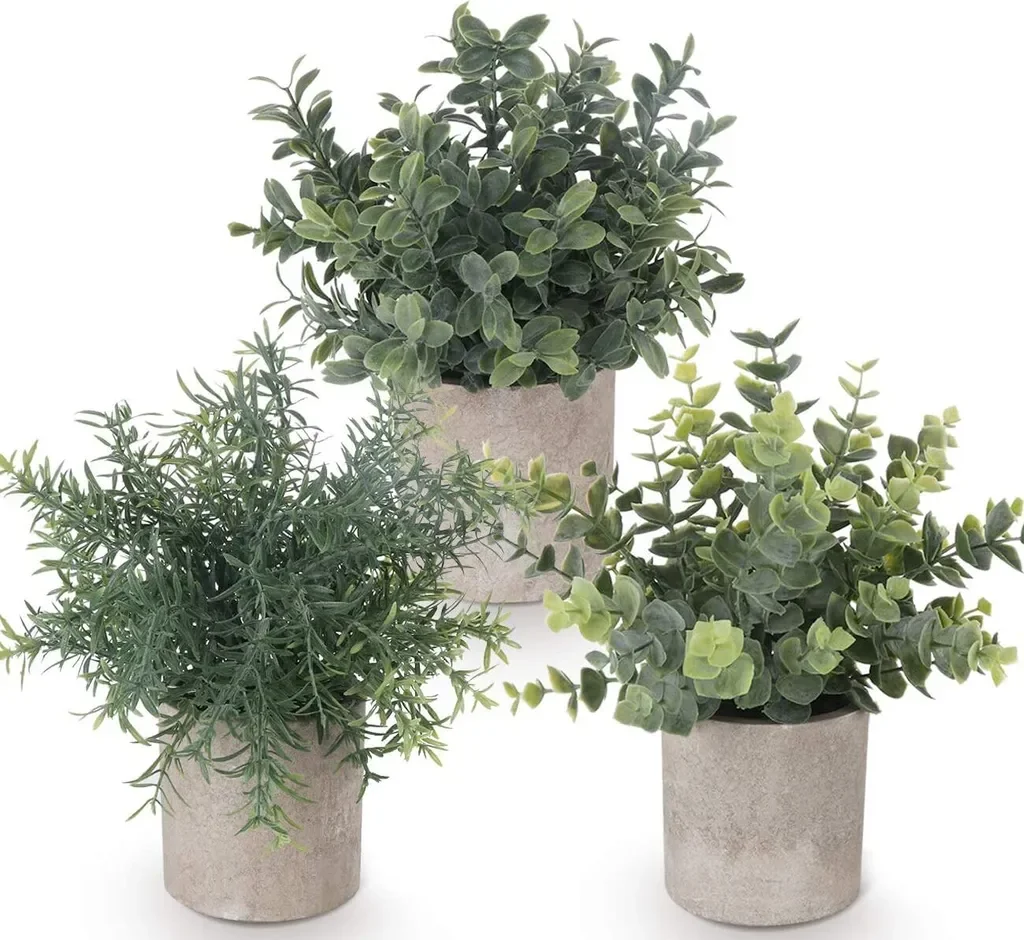 3er Set Künstliche Pflanzen Mini Eukalyptus Rosmarin Babysbreath