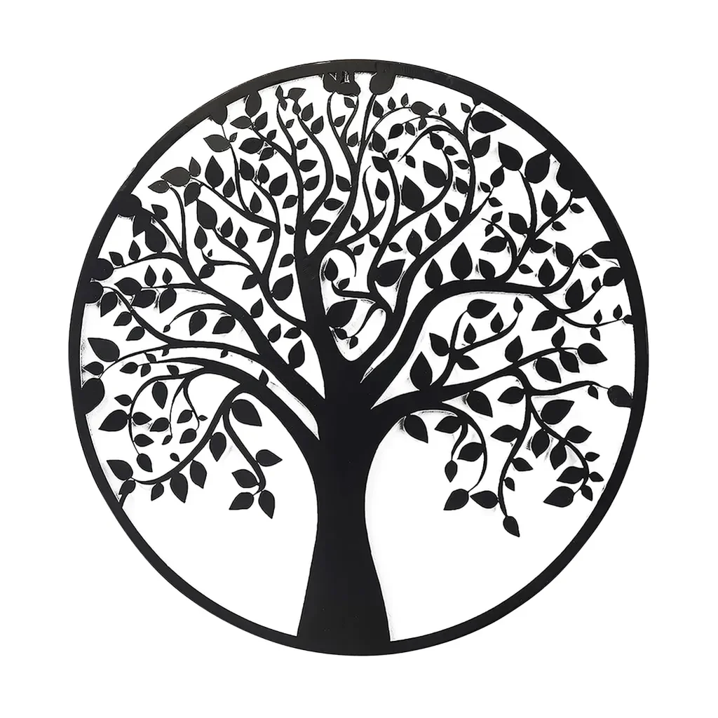 Kobolo Wandbild Metallbild Lebensbaum rund schwarz 60 cm Wanddeko