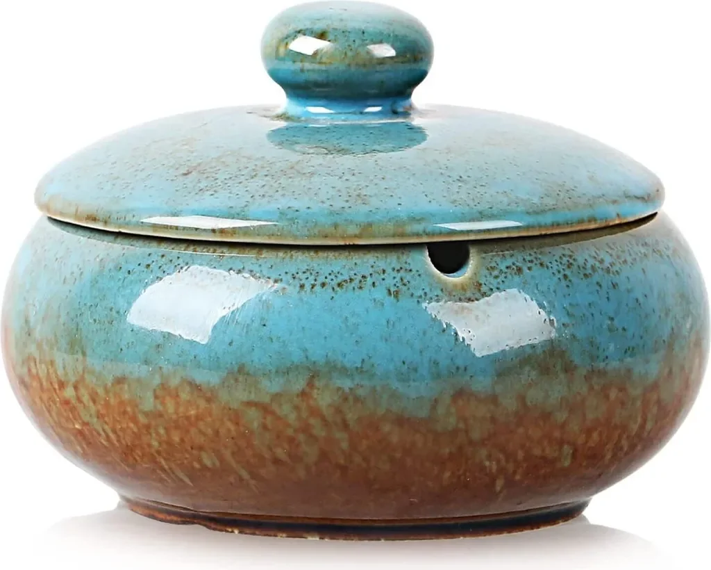 Keramik Aschenbecher mit Deckel winddicht für Raucher draußen