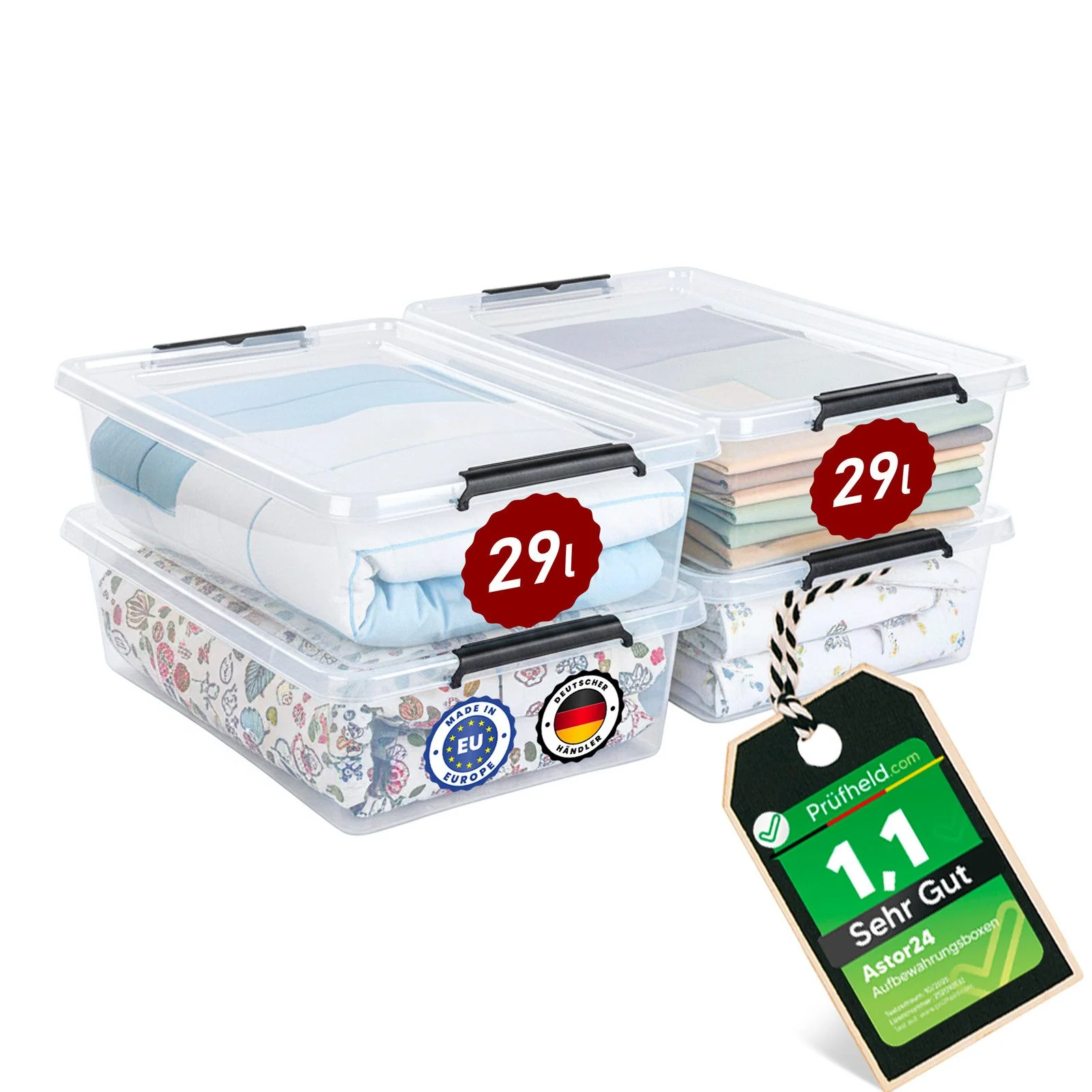 ASTOR24 Unterbettbox mit Deckel und Rollen 4er Set Aufbewahrungsbox